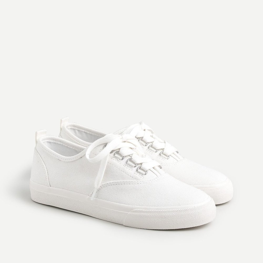 J Crew White Bright White Lace up Canvas Sneaker